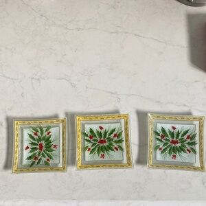 Christmas Gorham Dishes w Hollies set of 3